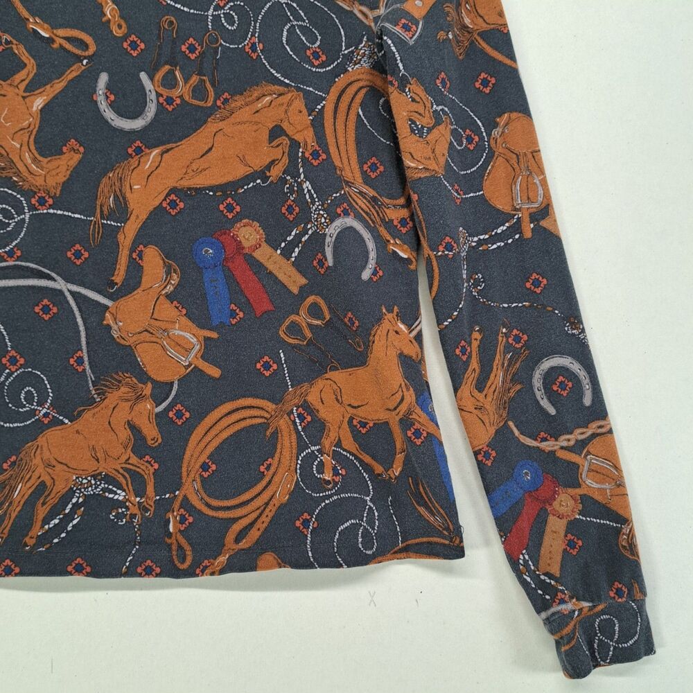Anthropologie Rodeo XSP Long Sleeve Mock Neck Shirt Horse Equestrian Print Small - Picture 4 of 8